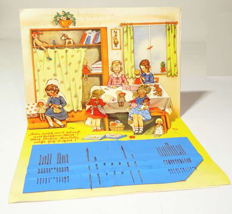 Alte Nadelmappe Kinder Nähstube 1930er Süttlerin Puppen Pop Up 3 D