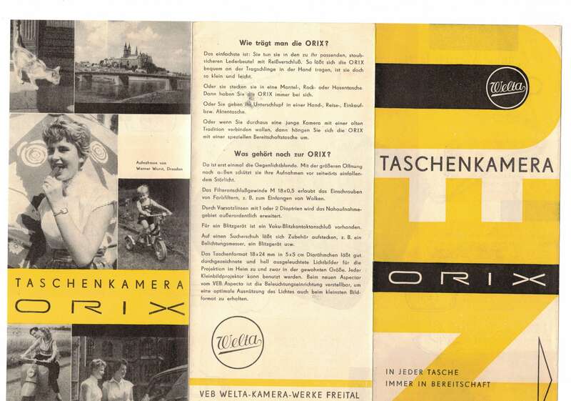 Faltblatt Welta Taschenkamera Orix 1958 DDR Kamera Fotoapparat