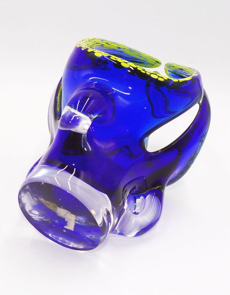 Alte Glaskorb Schale Glas blau gelb Alte Glaskorb Schale Glas blau gelb