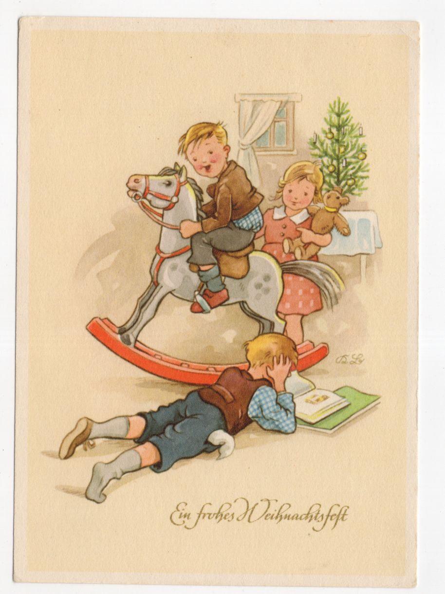 Künstler Ak Kinder mit Schaukelpferd Ein frohes Weihnachtsfest sign DDR