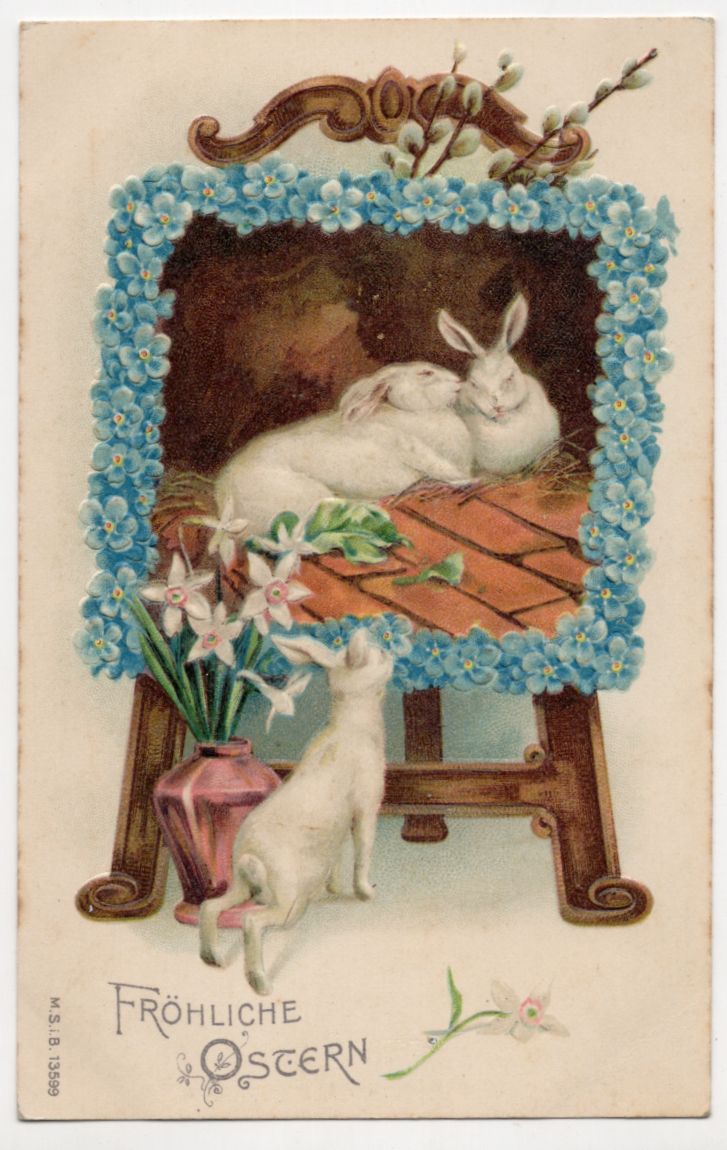 Litho Ak Hasen Staffelei Fröhliche Ostern