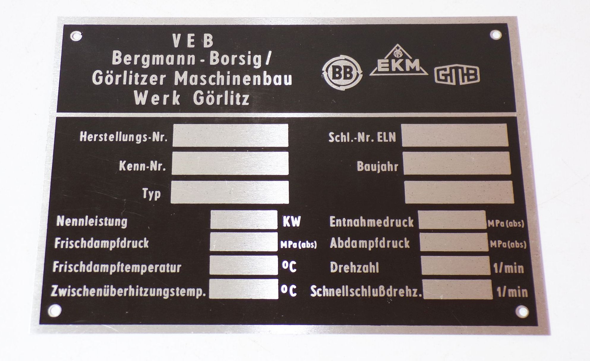 Alte Typenschilder VEB Bergmann Borsig Görlitz Maschinenbau  BB EKM GMB 
