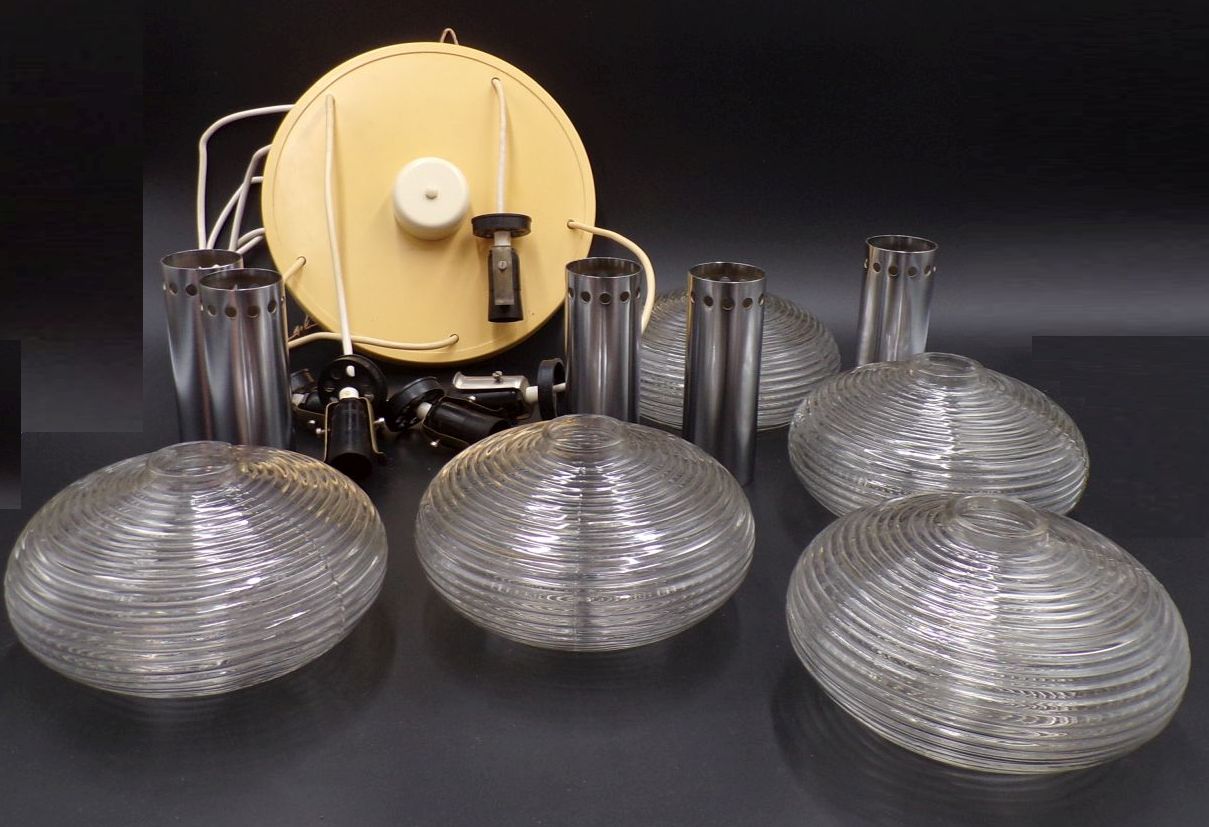Alte Kaskadenlampe Ufo Glas E14 Deckenleuchte 5er Pendellampe GDR 