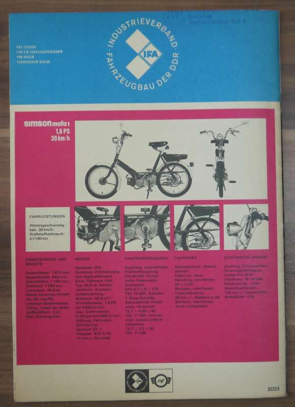 KFT Simson Mofa 1 Instandsetzungshinweise für Wartburg 353 Heft April 1971 DDR