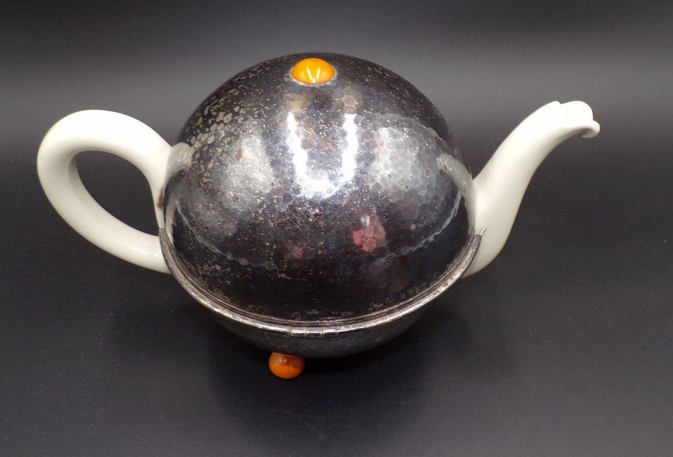 WMF Teekanne Kugel Bauhaus Design Bauscher Weiden DRP Hammerschlag