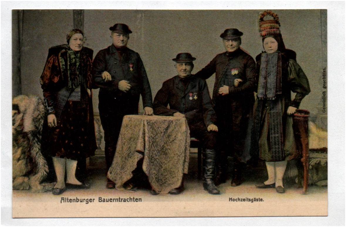 Litho Altenburger Bauerntrachten Hochzeitsgäste Altenburg Trachten Postkarte 