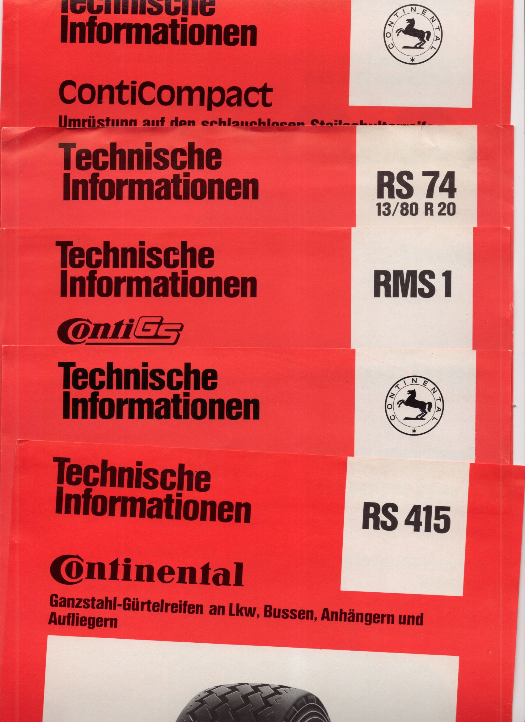 Continental Technische Information Reifen RMS1 RS415 RS74 Reklame Sammler