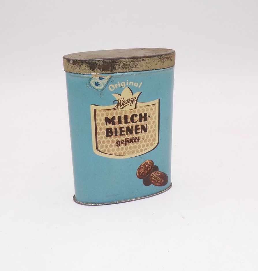 Alte Henze Milchbienen gefüllt Blechdose Eilenburg 1950er 