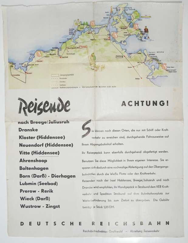 DDR Plakat Deutsche Reichsbahn Greifswald Stralsund Rügen Juliusruh 1960er 