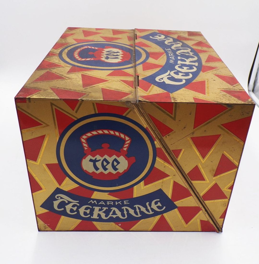 Teekanne Verkaufskasten Verkaufsvitrine Antik aus Blech 1930 er Reklame 