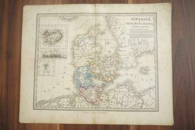 Landkarte Dänemark mit Schleswig Holstein und Lauenburg 33x25cm