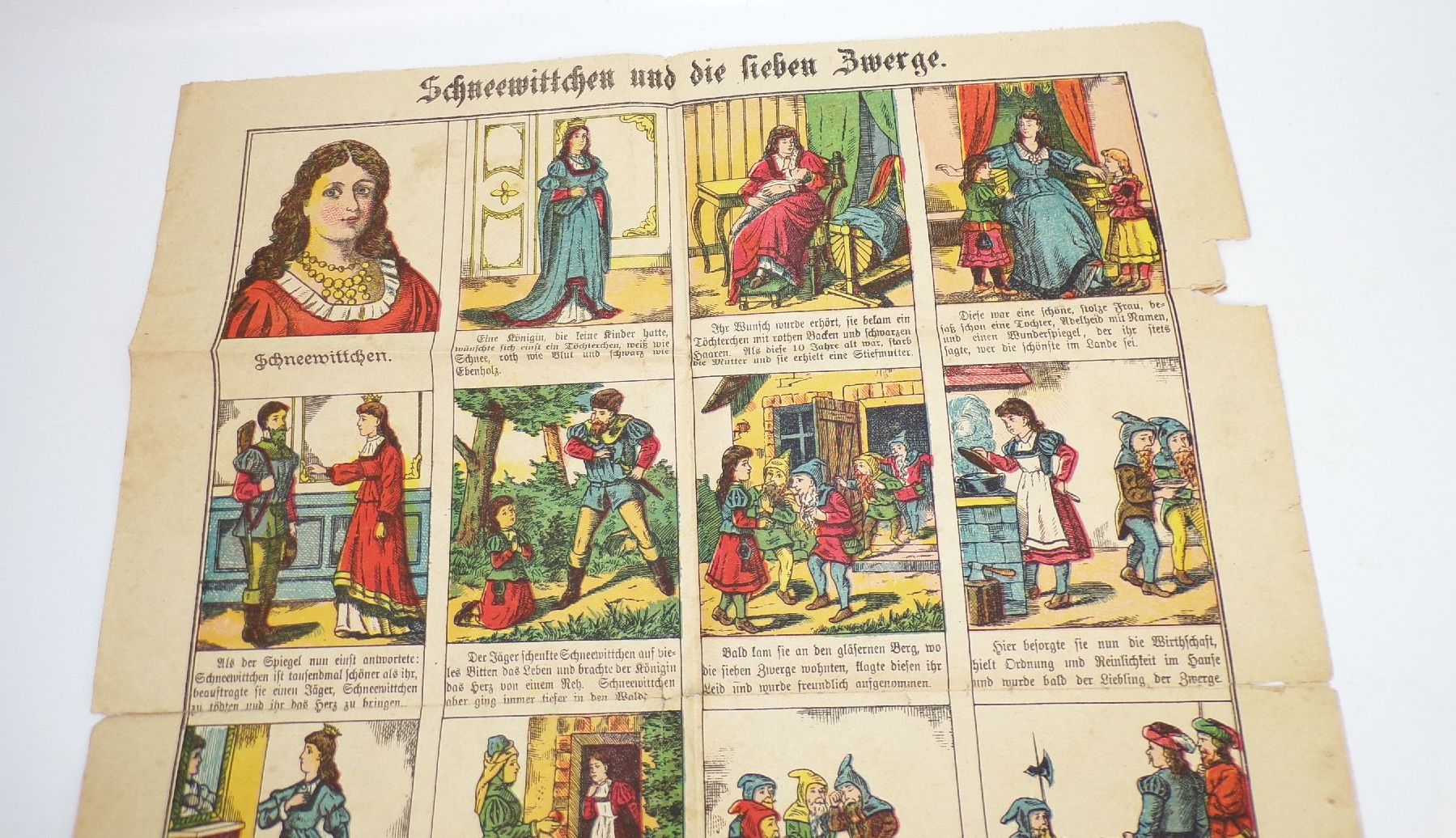 Alter Neuruppiner Bilderbogen Schneewittchen und die sieben Zwerge um 1890