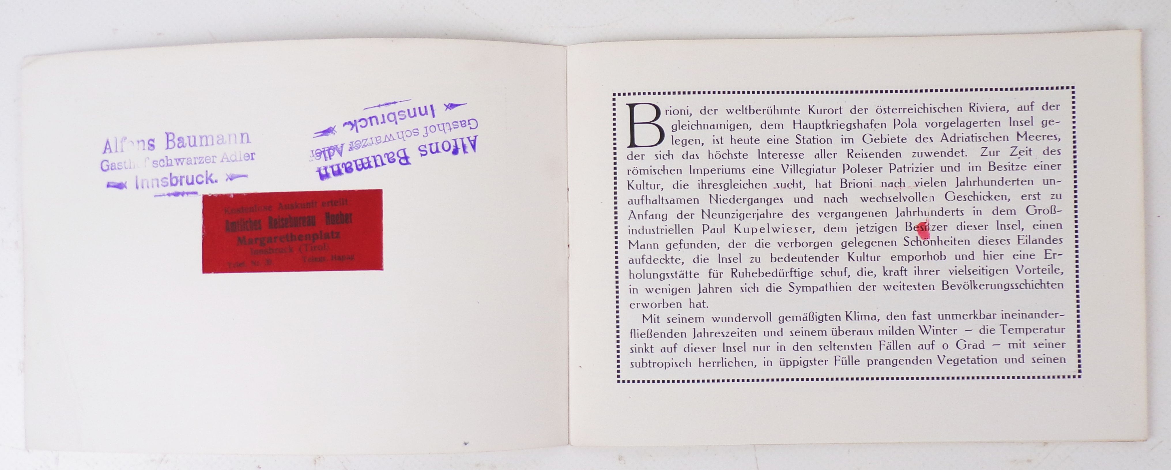 Brioni Pola Pula Heft Paul Ress 1910 er Reise Prospekt