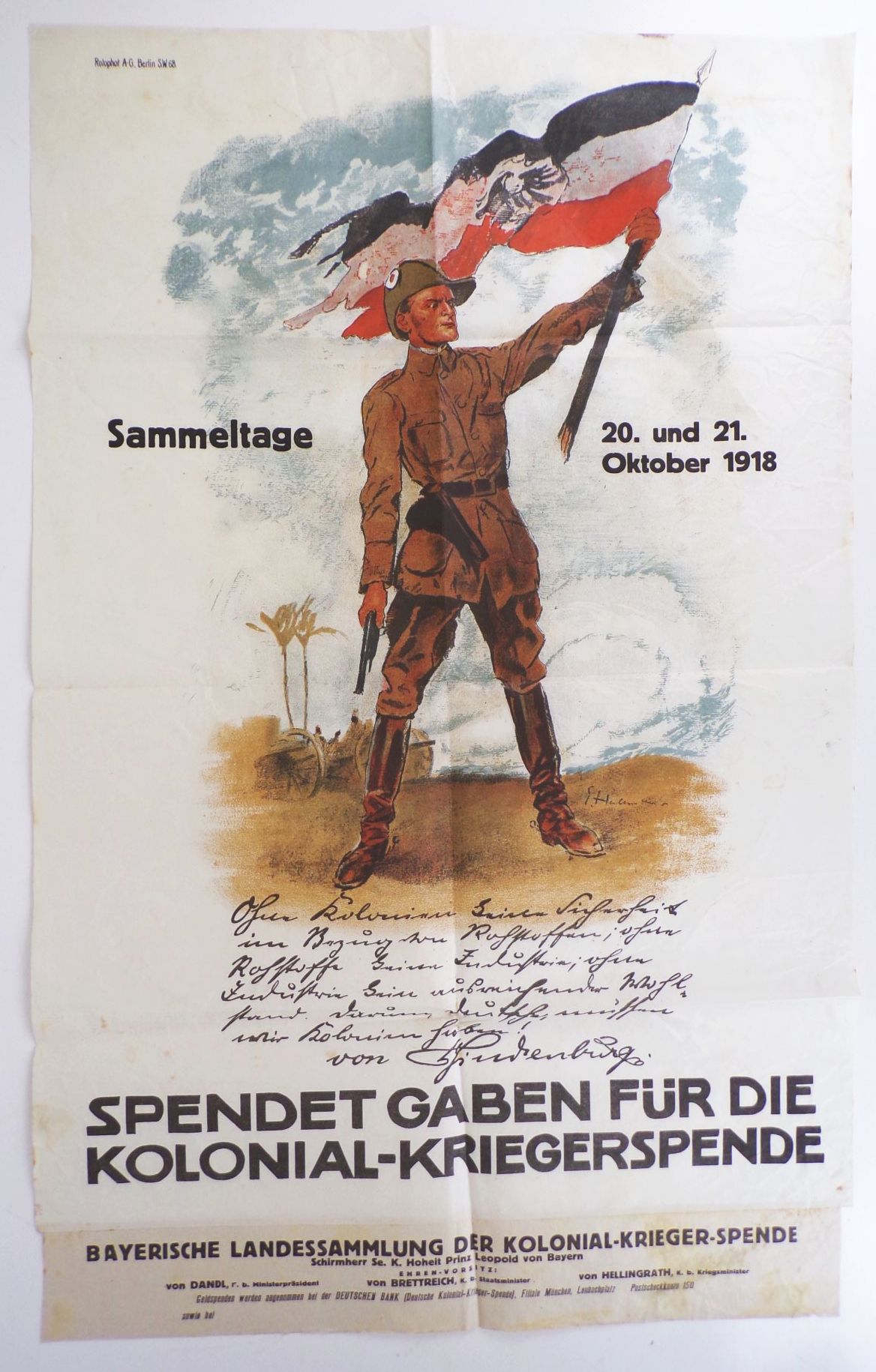 Altes Plakat Kolonial Kriegerspende Deutsch Südwest 1918 