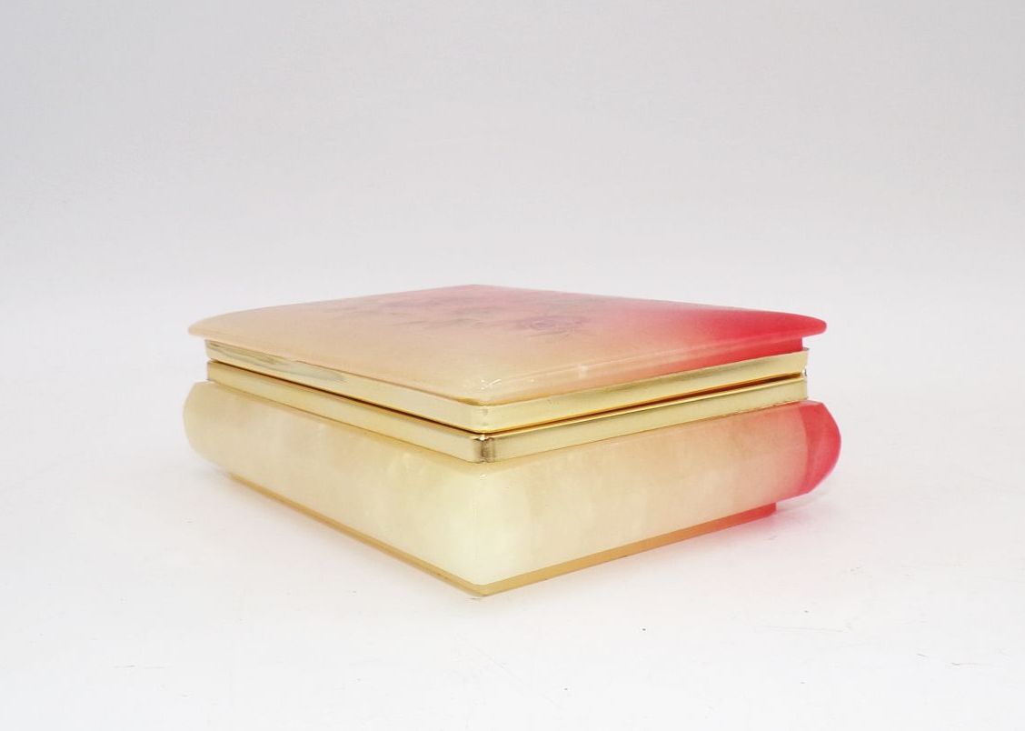 Alte Dose Alabaster Rosen Motiv Schmuckschatulle Box Deko 