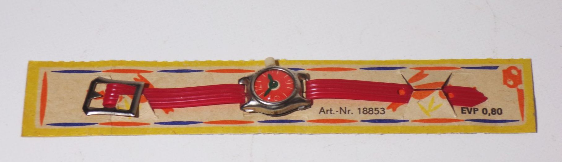 DDR Kinderuhr auf Pappe Spielzeuguhr Armbanduhr Spielzeug 