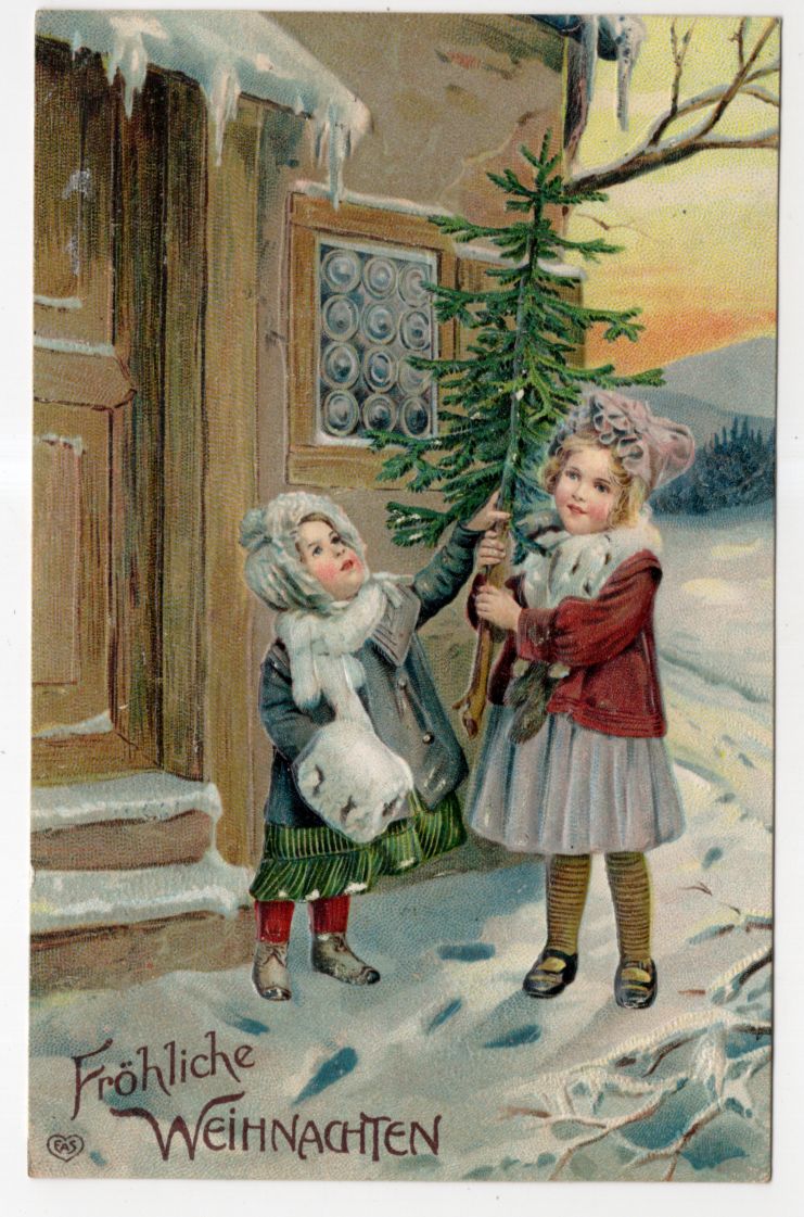 Geprägte Ak Kinder mit Weihnachtsbaum Fröhliche Weihnachten 