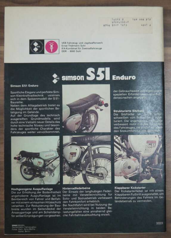 KFT VEB Verlag Heft März 1982 IFA Simson Erster Fahrbericht S 51 Enduro Neue StVZO