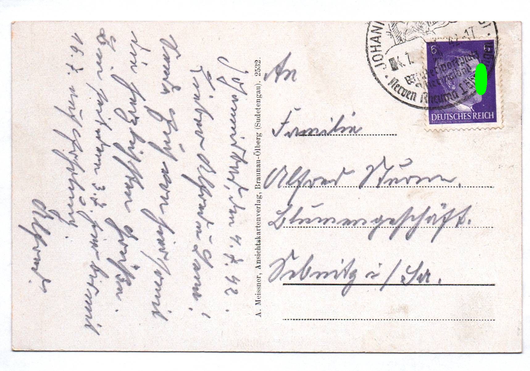 AK Johannisbad im Riesengebirge Sudetengau 1942 AK Johannisbad im Riesengebirge Sudetengau 1942