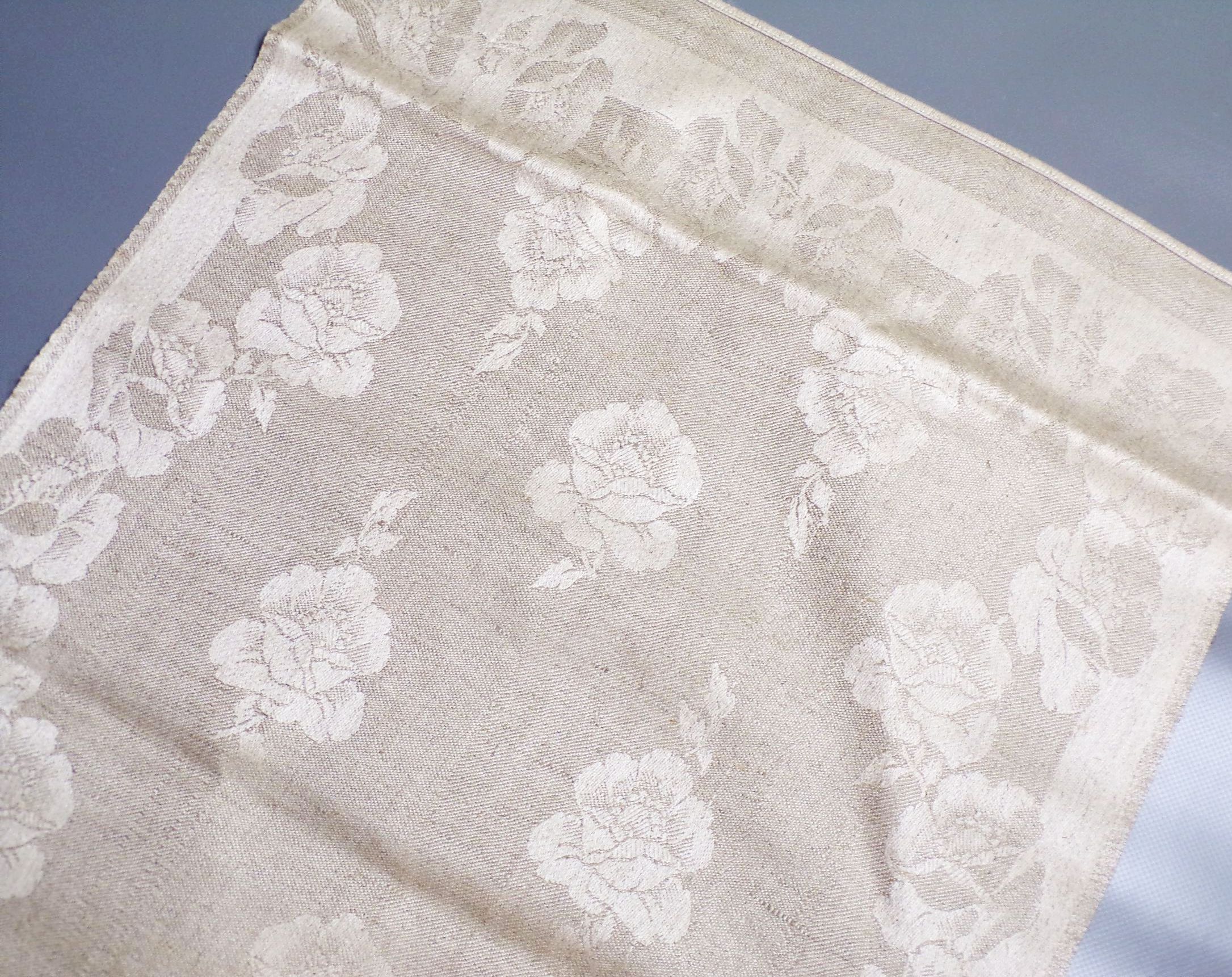 Altes Leinen Damast Geschirrtuch Küchentuch Rosen Dekor 