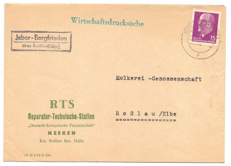 Brief RTS Reparatur Techn Station Neeken 1961 Landpoststempel Jeber Bergfrieden 