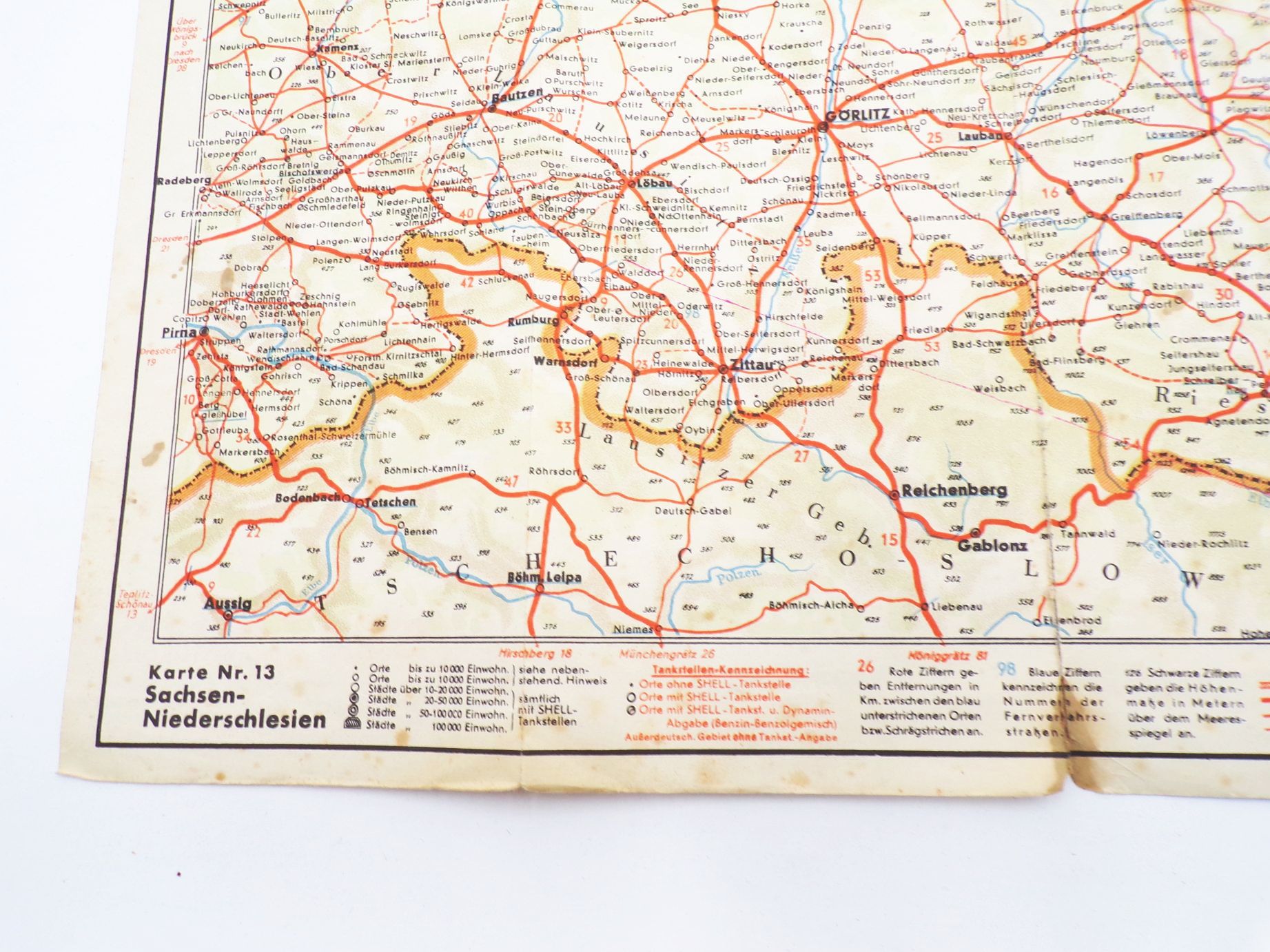 Shell Straßenkarte 13 Sachsen Niederschlesien alte Landkarte