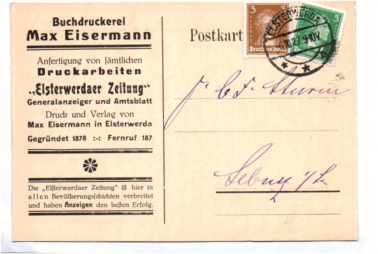 Elsterwerda Buchdruckerei Max Eisermann Elsterwerdaer Zeitung 1927 