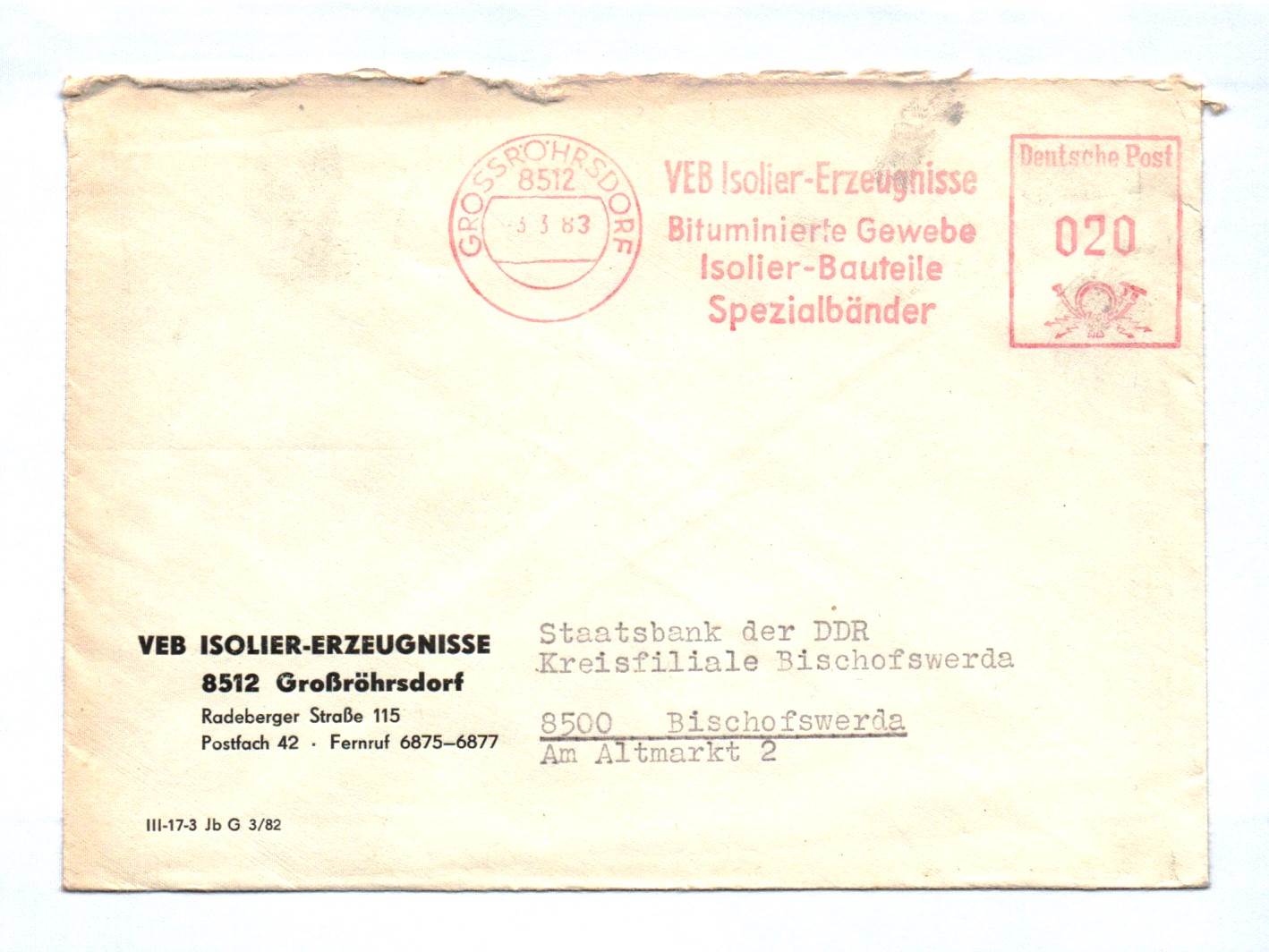 Brief VEB Isolier Erzeugnisse Großröhrsdorf 1983 DDR