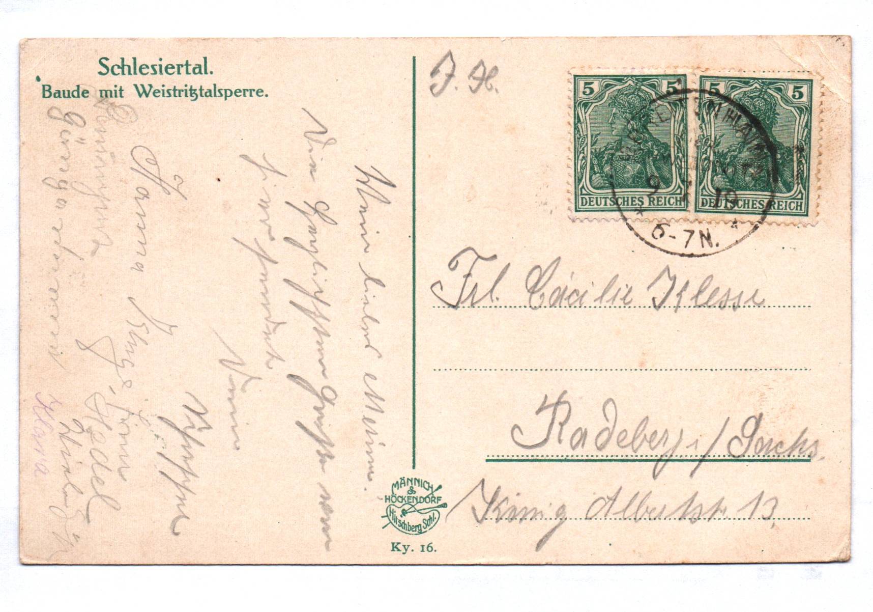 Ak Schlesiertal Baude mit Weistritztalsperre 1919