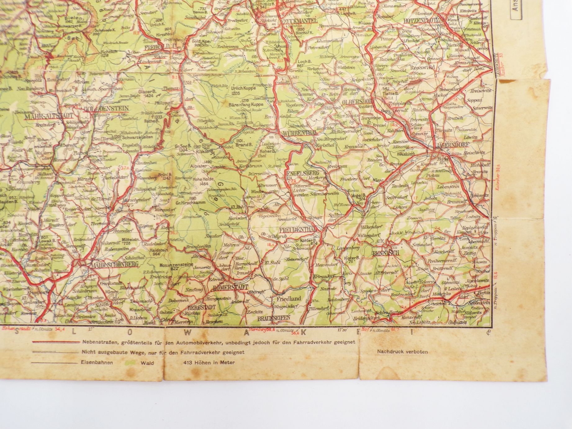 Alte Continental Straßenkarte für Rad und Kraftfahrer Karte 37 Glatz Schlesien