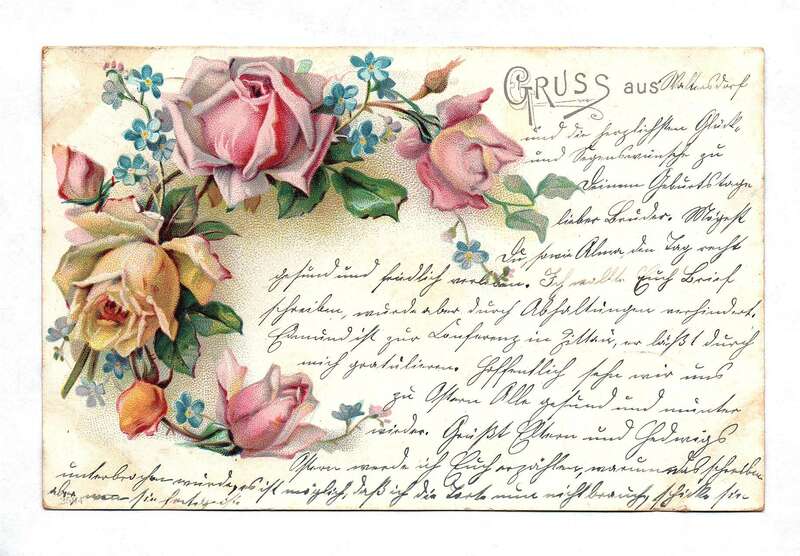 Motivkarte bunte Rosen Künstlerkarte Gruß aus Obercunnersdorf Postkarte 1901