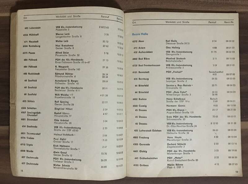 Heft VEB Sachsenring Automobilwerke Zwickau Trabant Vertragswerkstätten