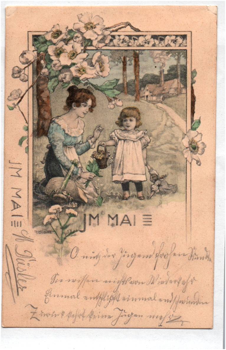 Litho Ak Im Mai Mutter mit Tochter um 1910 Künstlerkarte