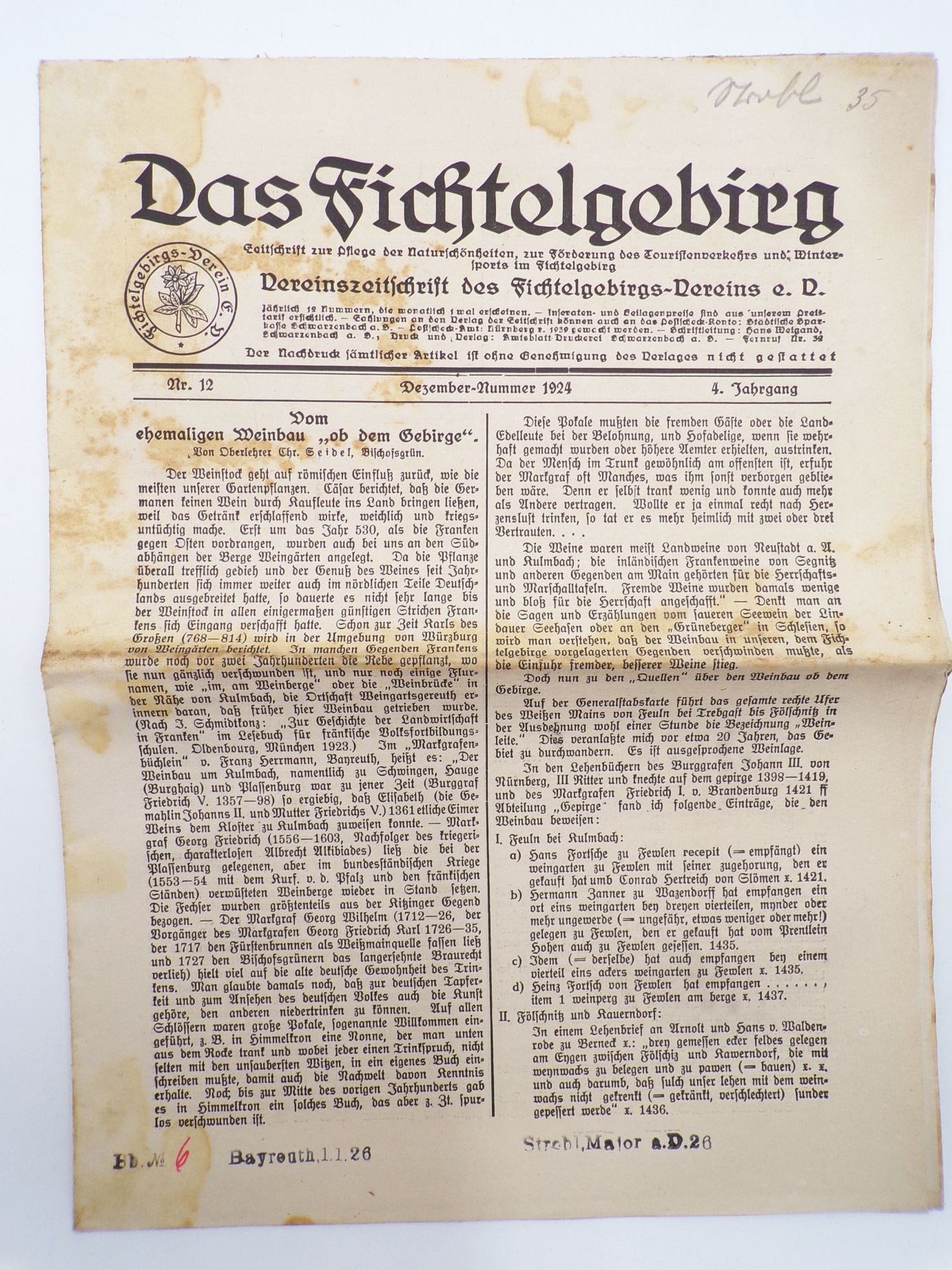 Das Fichtelgebirge Vereinszeitschrift des Fichtelgebirgs Vereins 1924