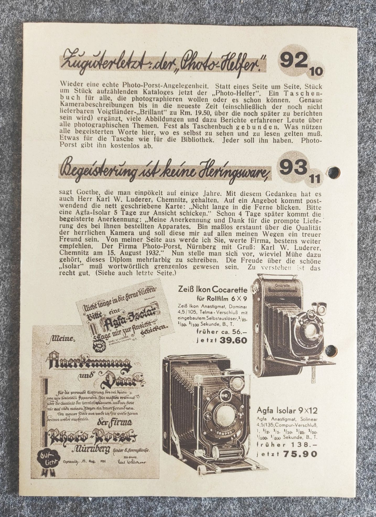 Der Porst Brief Werbeheft Mitteilungsblatt Photo Porst Gemeinde