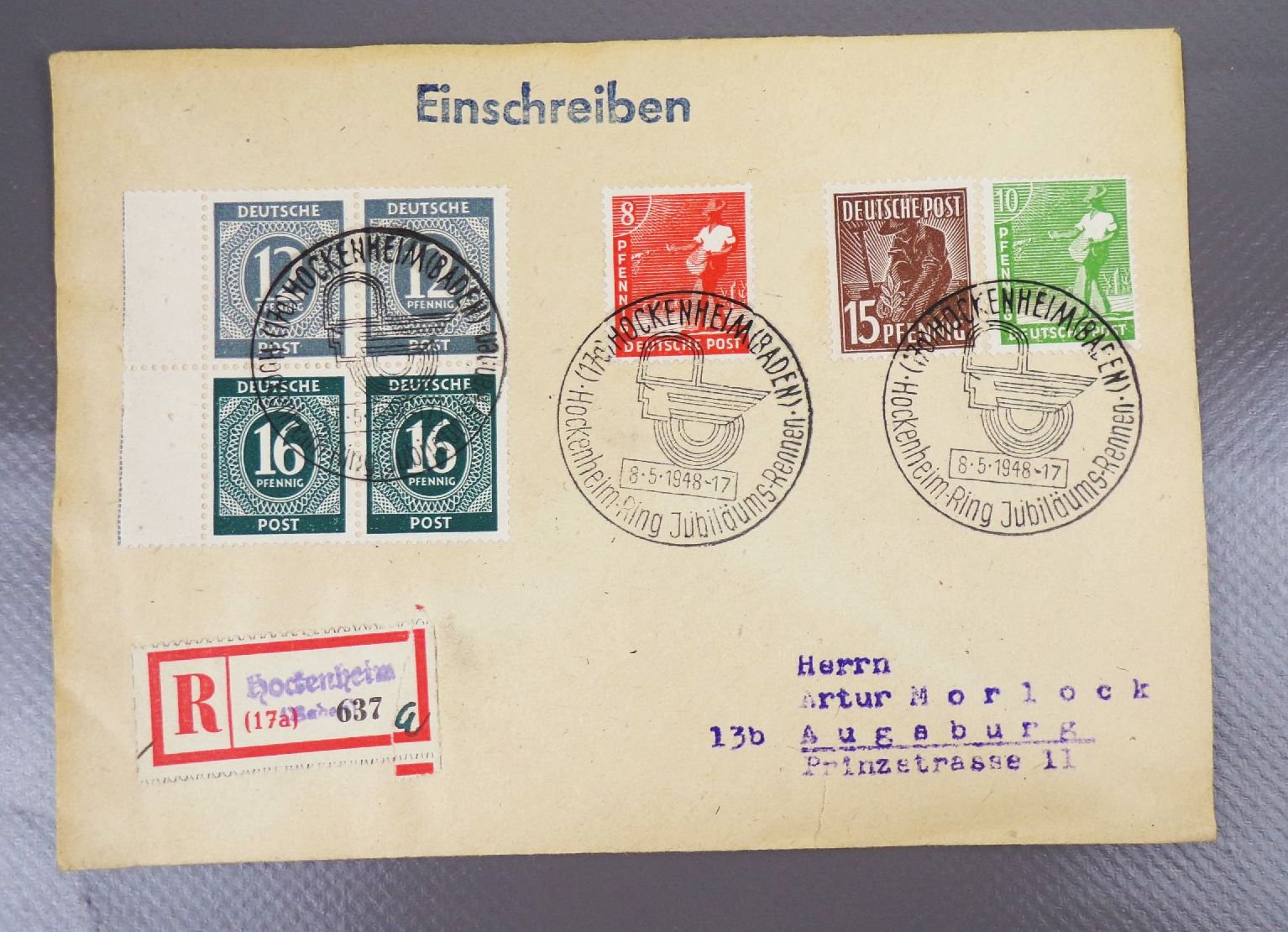 R Briefe Alliierte Besatzung halbes H Blatt 1948 Hockenheim Wiesbaden Lübeck München