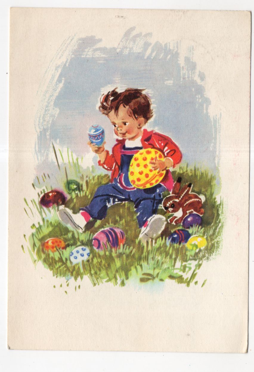 Schaberschul Ak Kind mit Ostereiern 1969 Ostern DDR