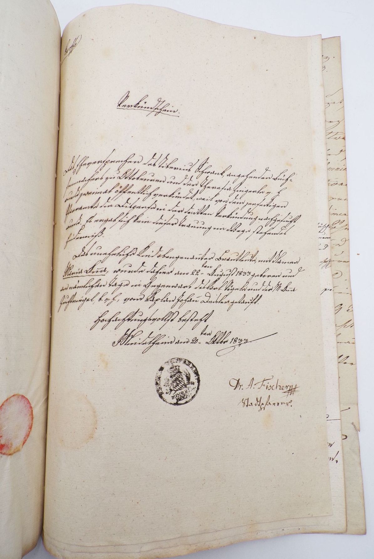 Kirchliche Schriftstück 1833 Mindelheim Haldenwang Rettenbach 