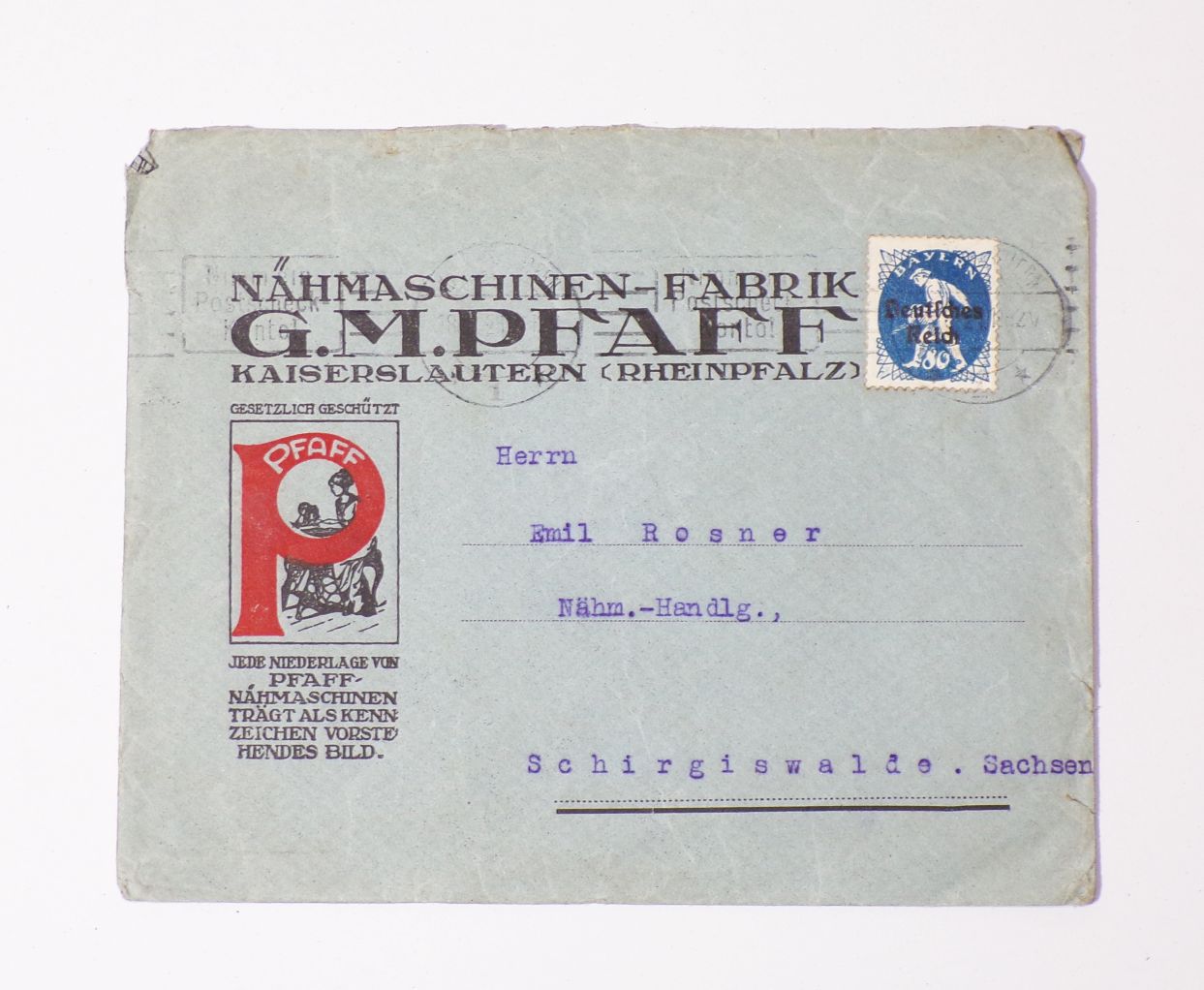 Werbe Brief Nähmaschinen Fabrik Pfaff Kaiserslautern 1921