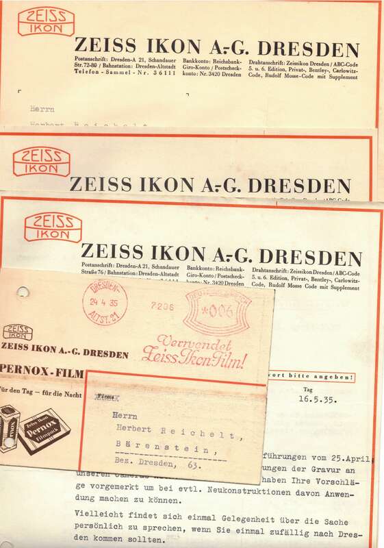 Konvolut Zeiss Ikon Dresden Briefköpfe Dokumente Werbe Karte 1934 !