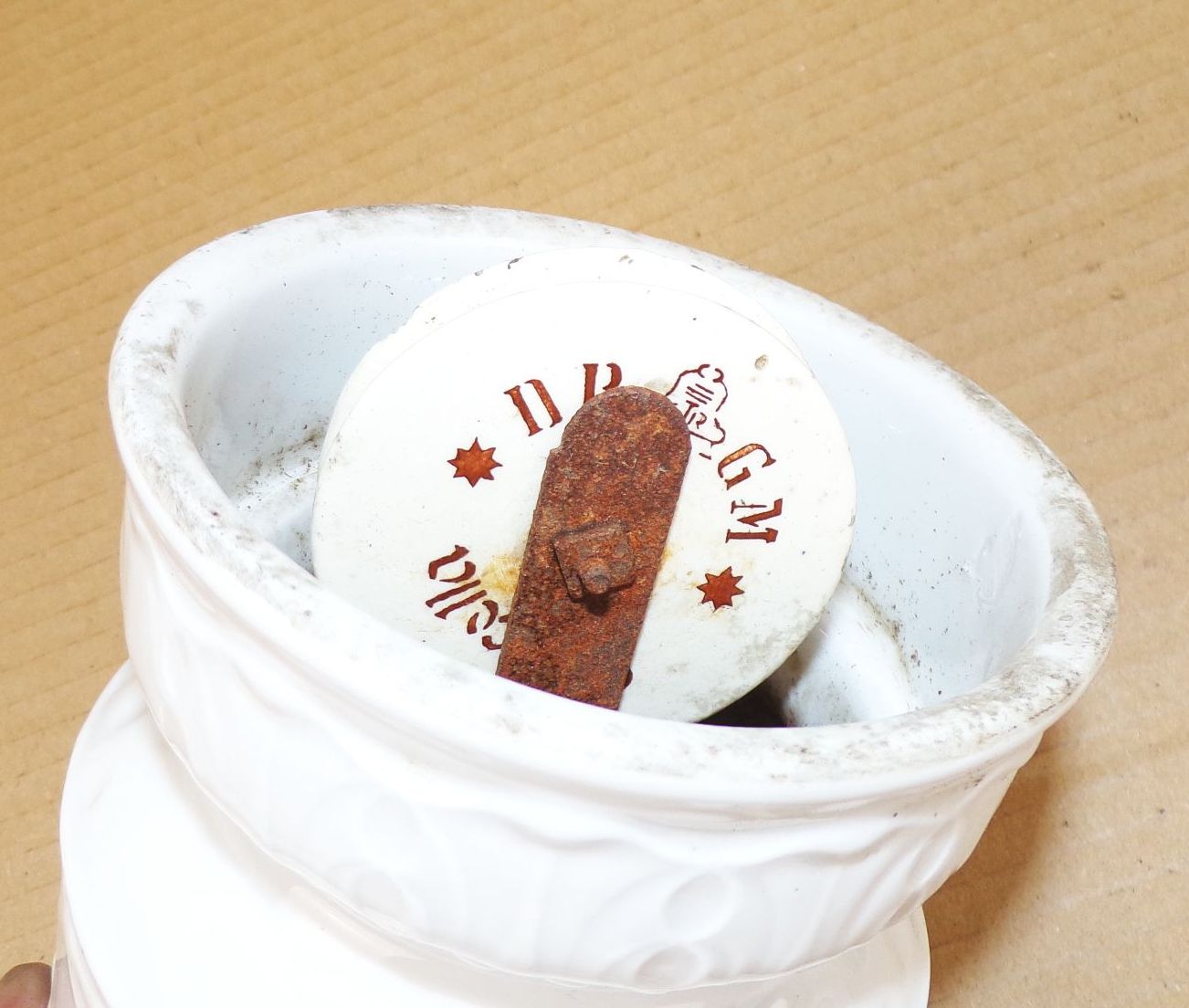 Altes Lampen Zugpendel Porzellan Landhaus Motiv Umlenkrolle um 1910