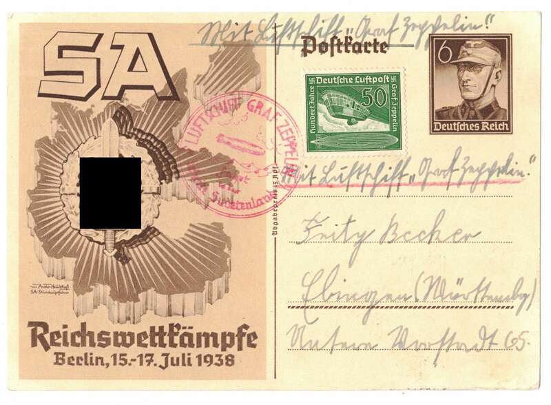 Postkarte Reichswettkämpfe Ganzsache 1938 Luftschiff Graf Zeppelin 