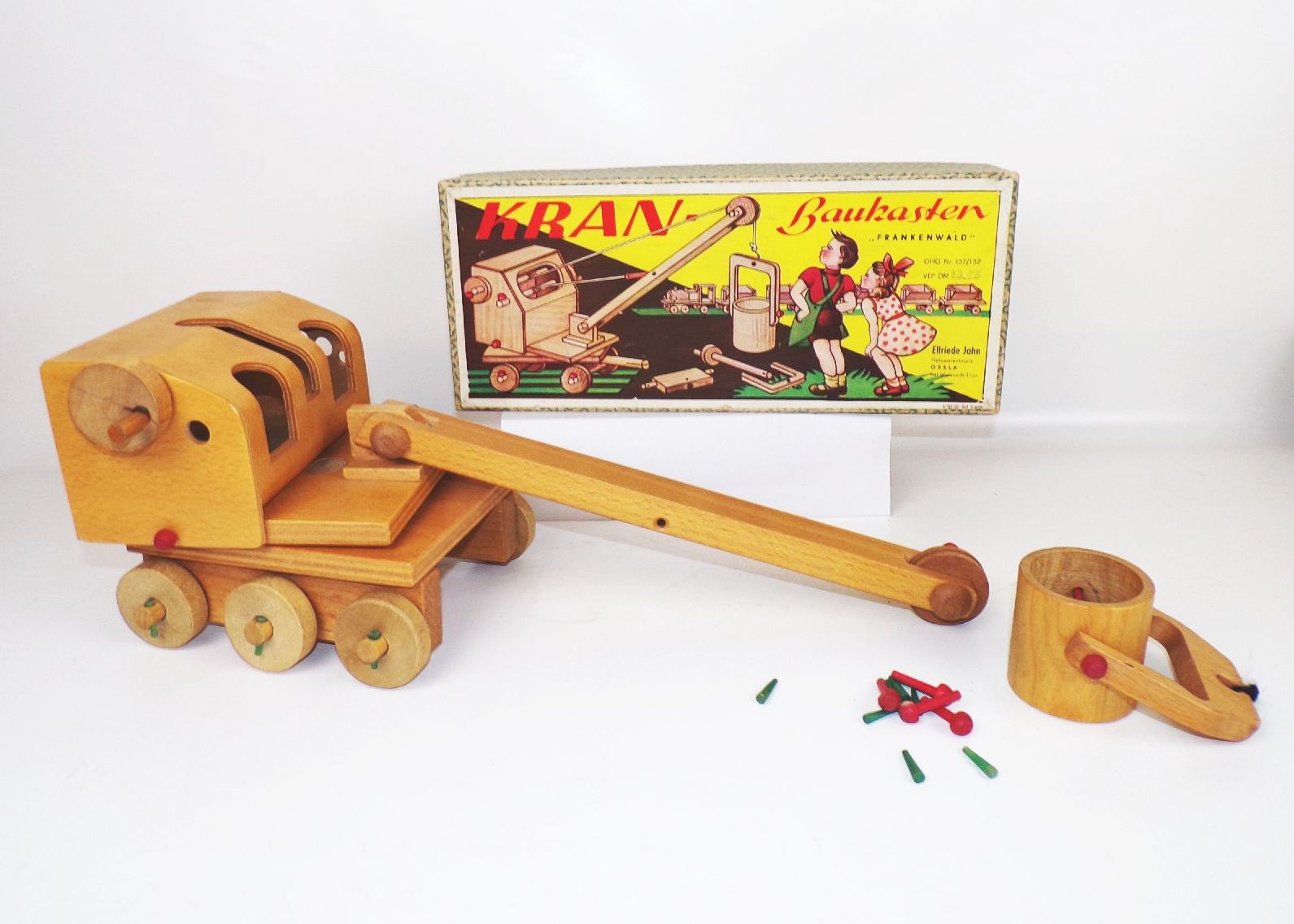 Alter Kran Baukasten Holzspielzeug Frankenwald Elfriede Jahn Ossla Thüringen 1963