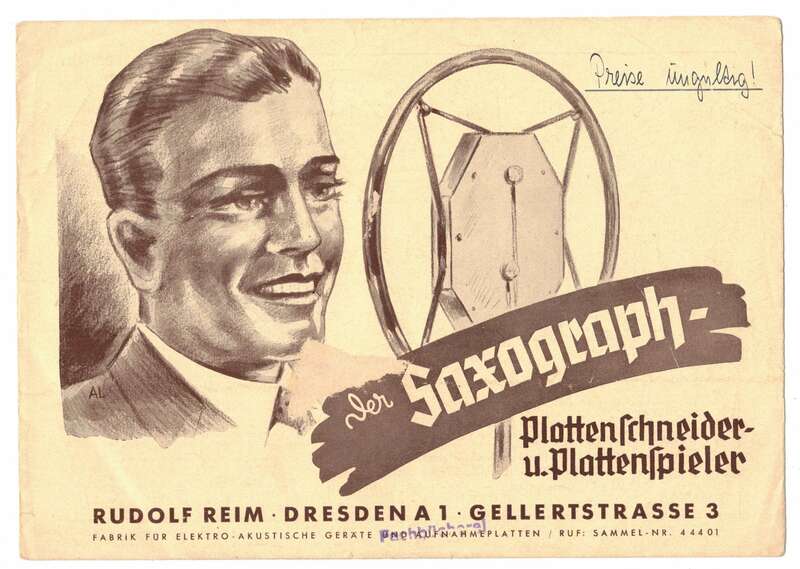 Prospekt Saxograph Plattenschneider Plattenspieler Reim Dresden 1930er 