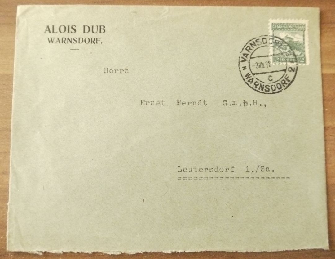Geschäftsbrief Alois Dub Warnsdorf Böhmen Firmenbrief 1931