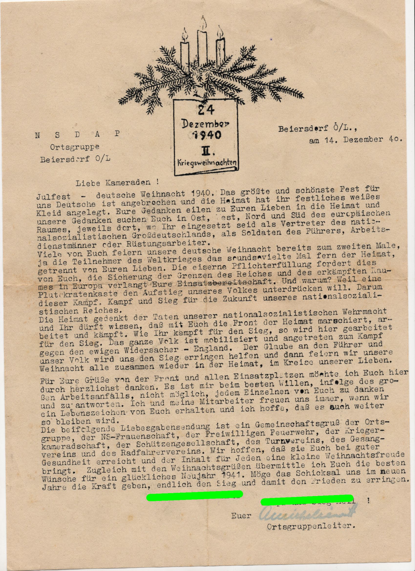 Dokumente Beiersdorf Schützenverband NSDAP 1940 bis 1942