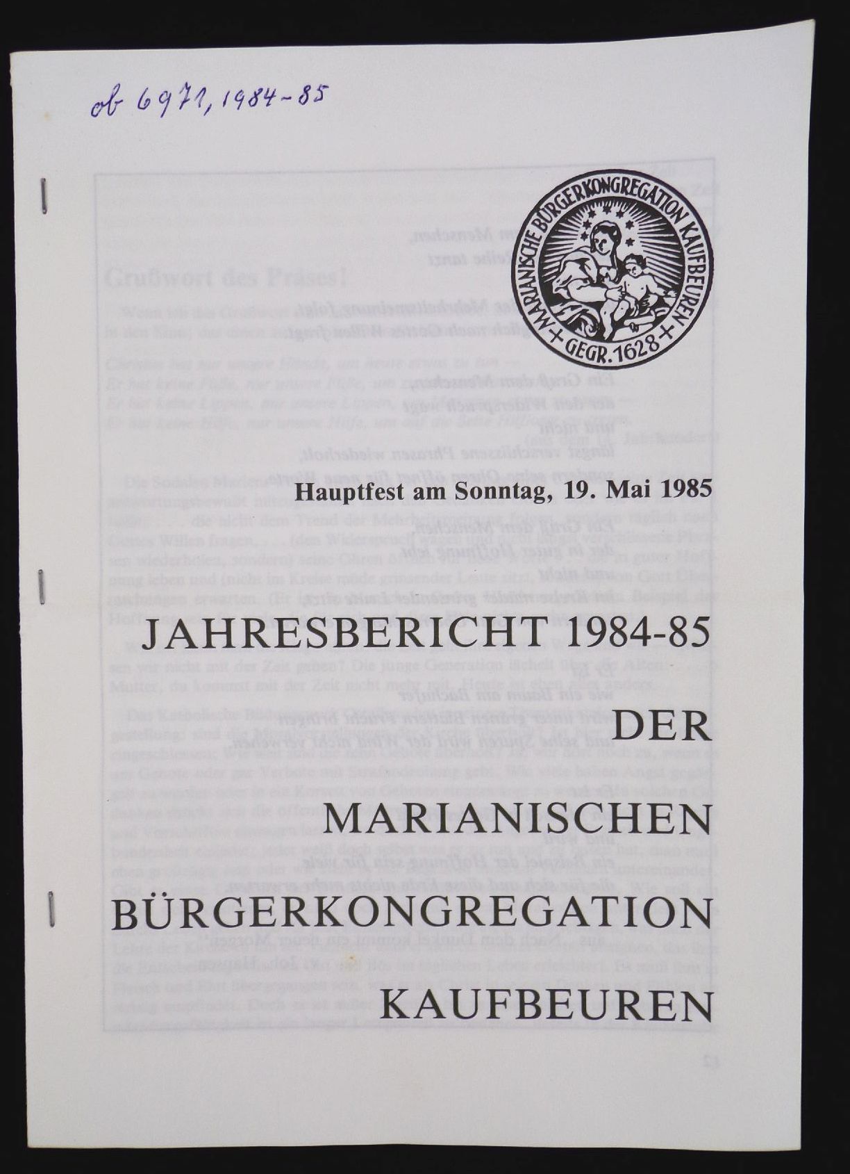 Jahresberichte der Marianischen Bürgerkongregation Kaufbeuren 18 Hefte