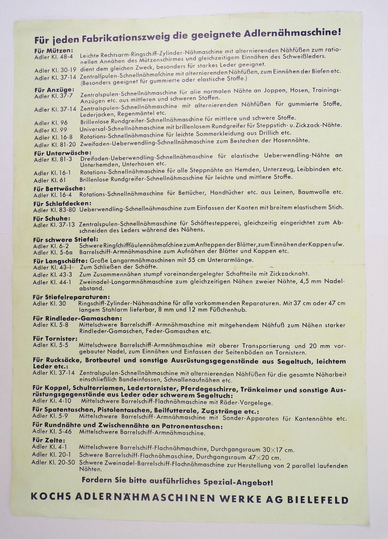 Reklame Blatt Adler Nähmaschinen Bielefeld um 1935 Druck Werbung 