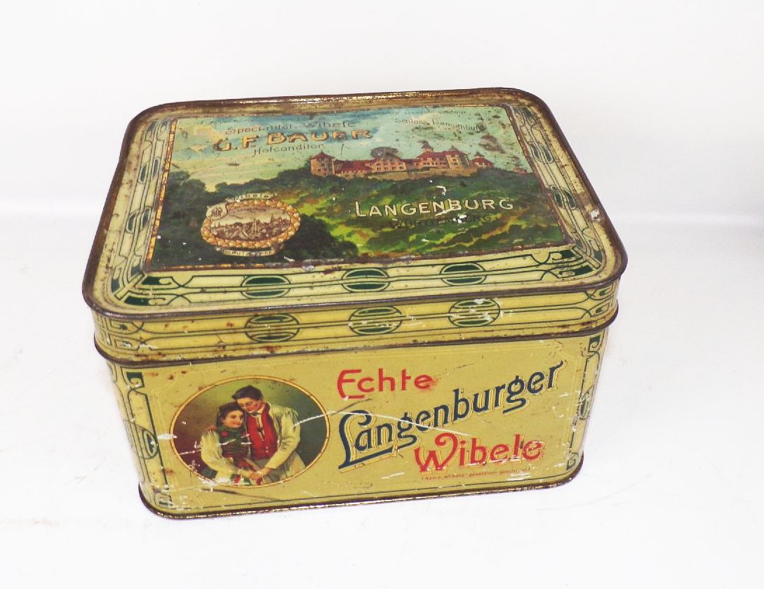 Alte Blechdose Wibele Bauer Langenburg Dessert lithografiert um 1900