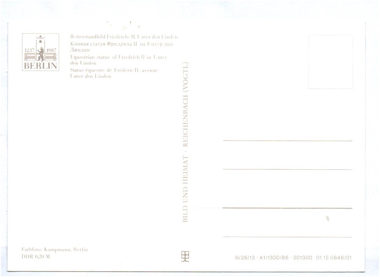 Ak Berlin Reiterstandbild Alte Fritz 1986 DDR Ak Berlin Reiterstandbild Alte Fritz 1986 DDR